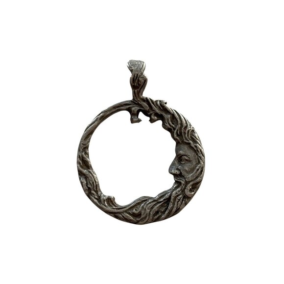 Moon Face Pewter Pendant With Artistic Face Design - Picture 1 of 7